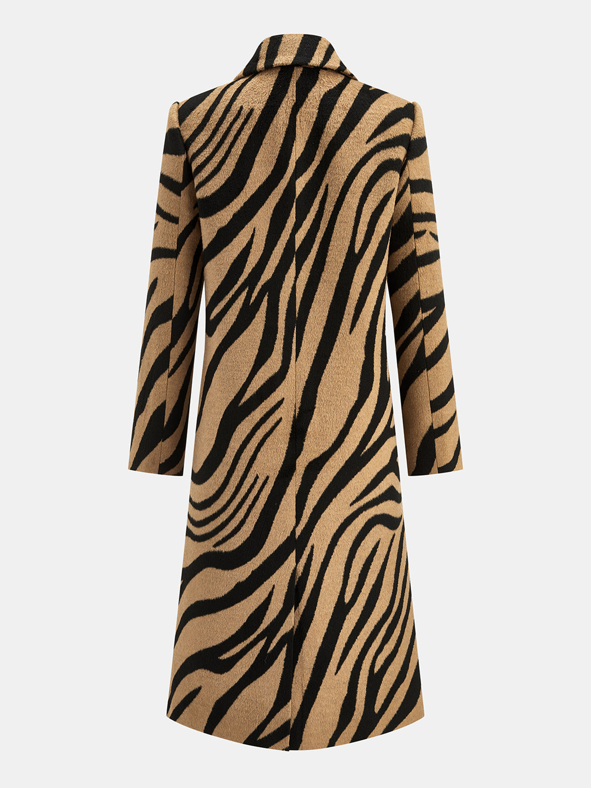Zebra Desenli Kruvaze Uzun Kaban