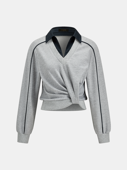 Yakalı Burgu Ön Detaylı Sweatshirt