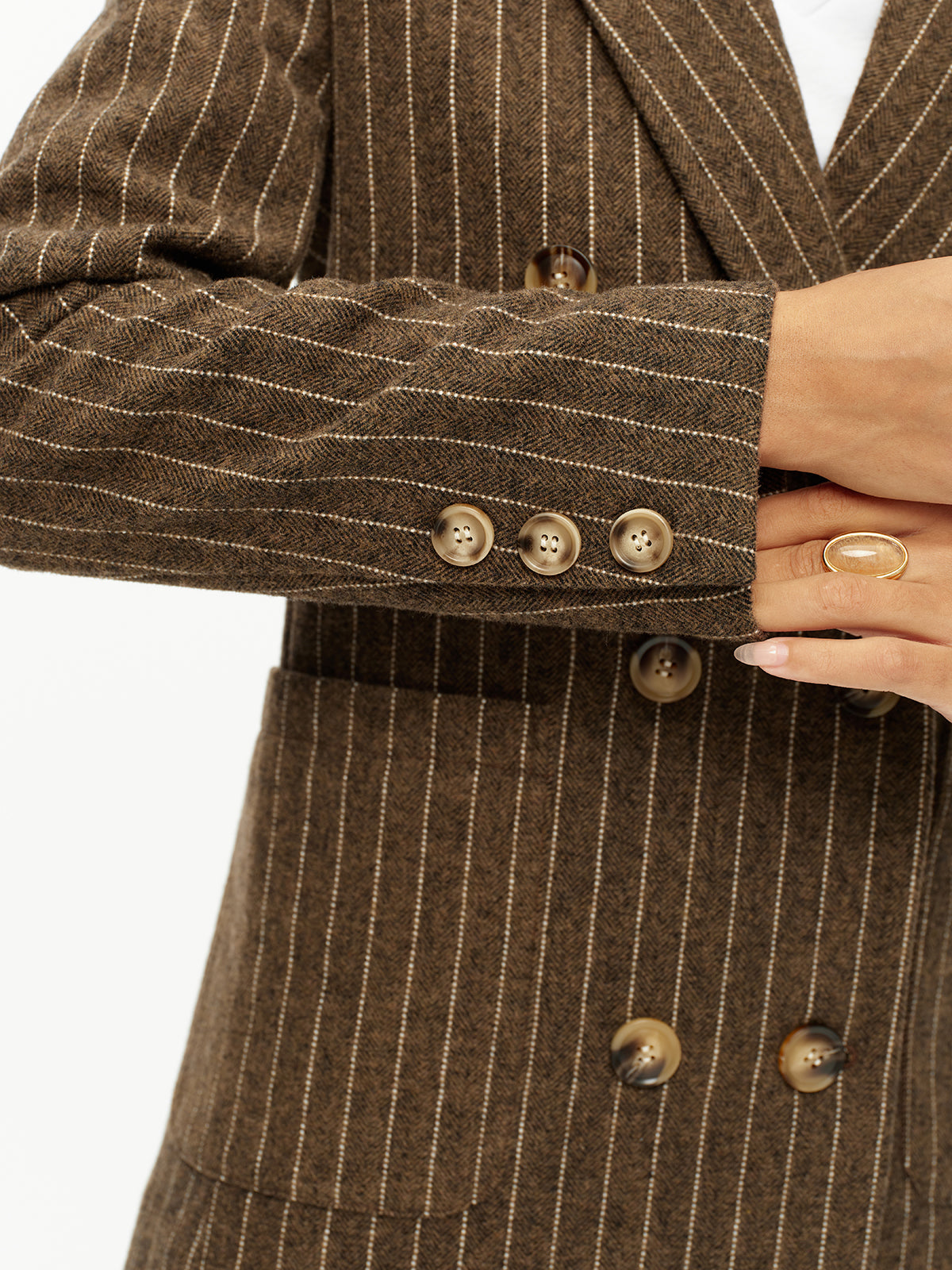 İnce Çizgili Kruvaze Yün Karışımlı Blazer Ceket