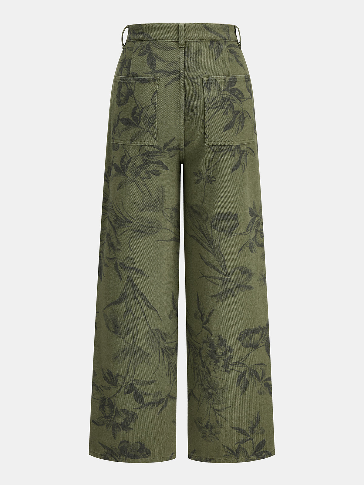 Vintage Çiçek Desenli Düz Paça Denim Pantolon