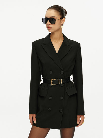 Kemerli Kruvaze Blazer Elbise