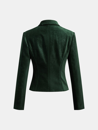 Tek Metal Düğmeli Kadife Blazer Ceket