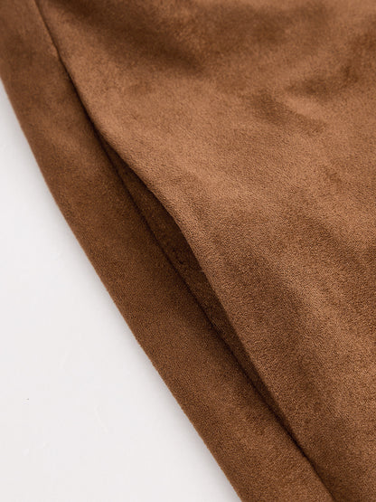 Süet Görünümlü Pantolonlu İkili Takım