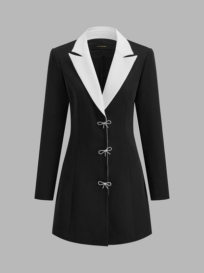 Kontrast Klapalı Fiyonklu Blazer Elbise
