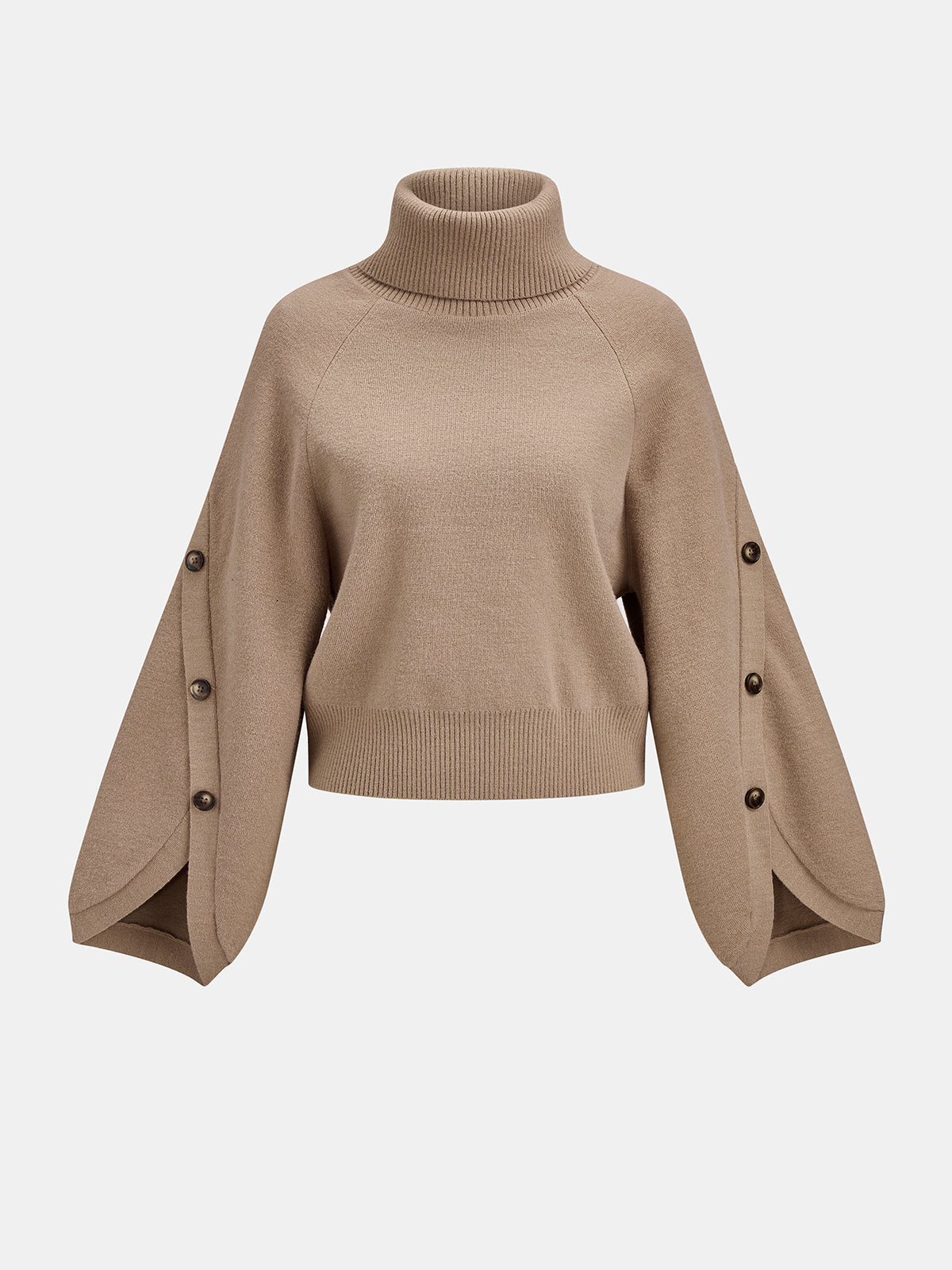 Raglan Kollu Düğme Detaylı Balıkçı Yaka Kazak