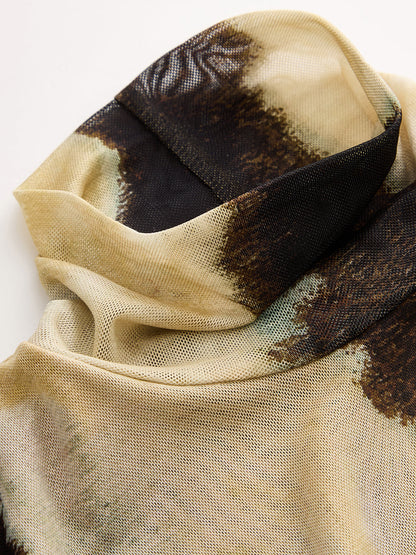 Batik Desenli Balıkçı Yaka Tül Üst