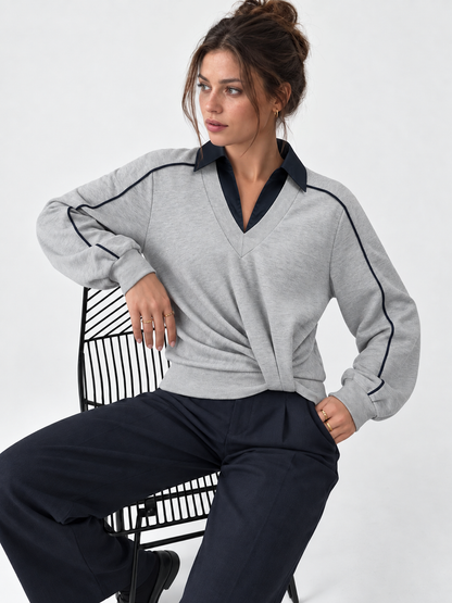 Yakalı Burgu Ön Detaylı Sweatshirt