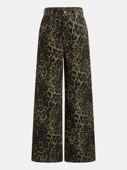 Vintage Leopar Desenli Bol Paça Jean