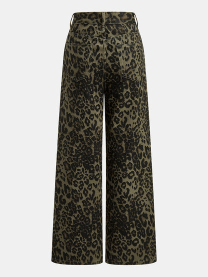 Vintage Leopar Desenli Bol Paça Jean