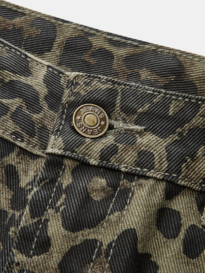 Vintage Leopar Desenli Bol Paça Jean