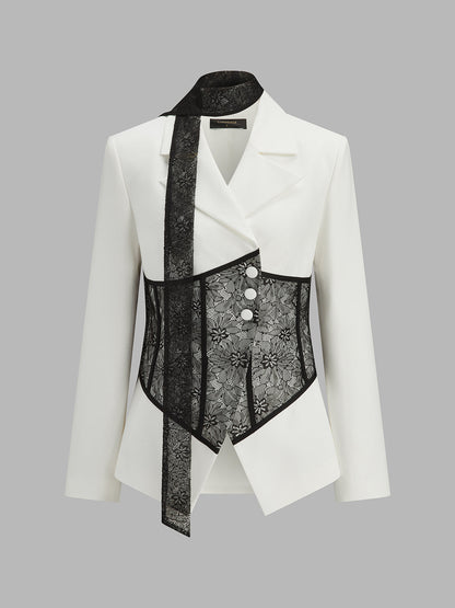Dantel Korse Parçalı Kurdeleli Blazer Ceket