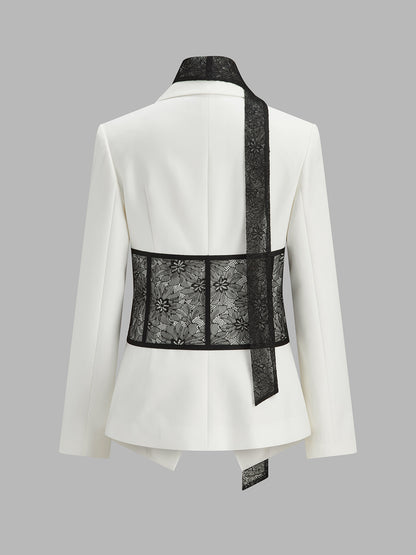 Dantel Korse Parçalı Kurdeleli Blazer Ceket
