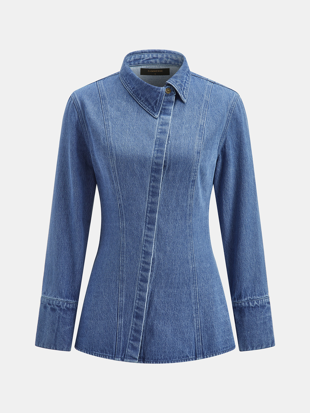 Asimetrik Dar Kesim Denim Gömlek