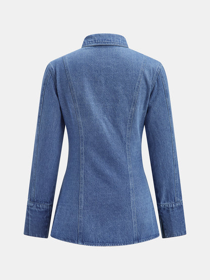 Asimetrik Dar Kesim Denim Gömlek