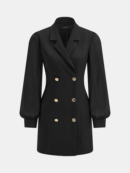 Transparan Kollu Kruvaze Blazer Elbise