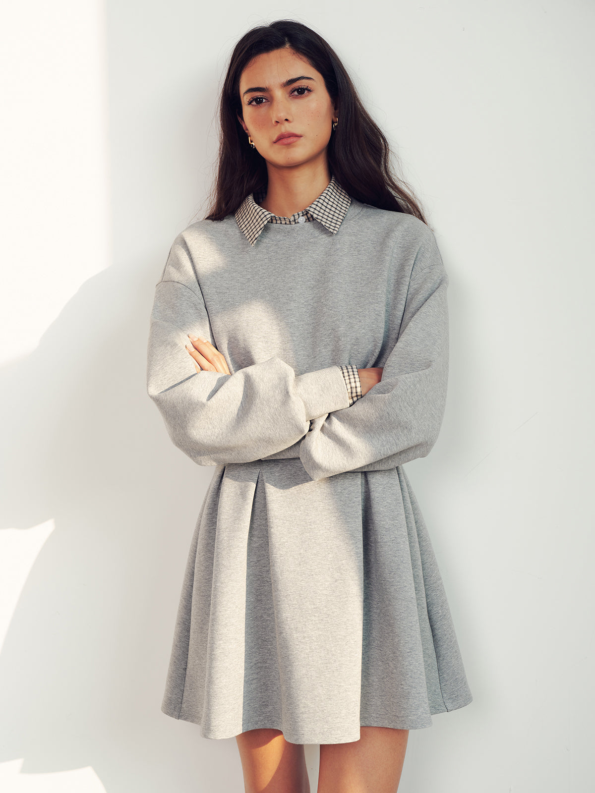 Beli Pileli Sweatshirt Mini Elbise