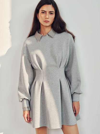 Beli Pileli Sweatshirt Mini Elbise