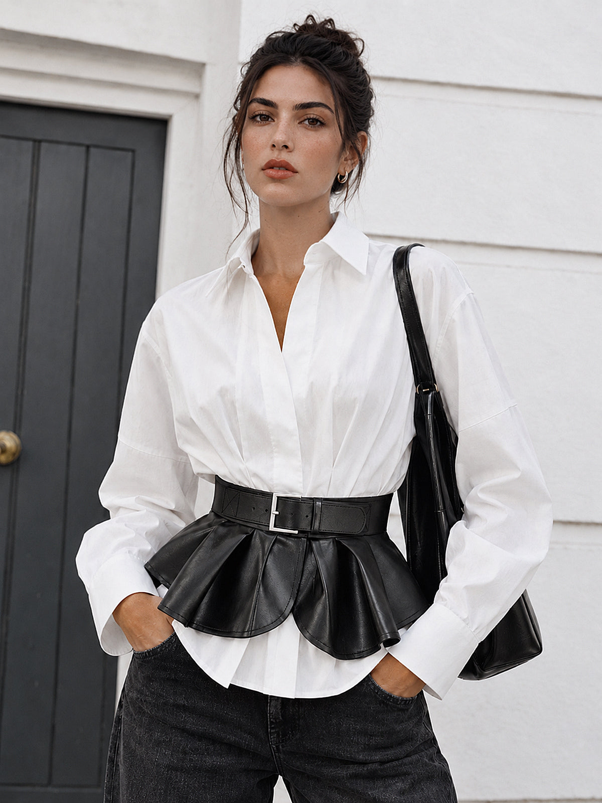 Çıkarılabilir Peplum Kemerli Gömlek