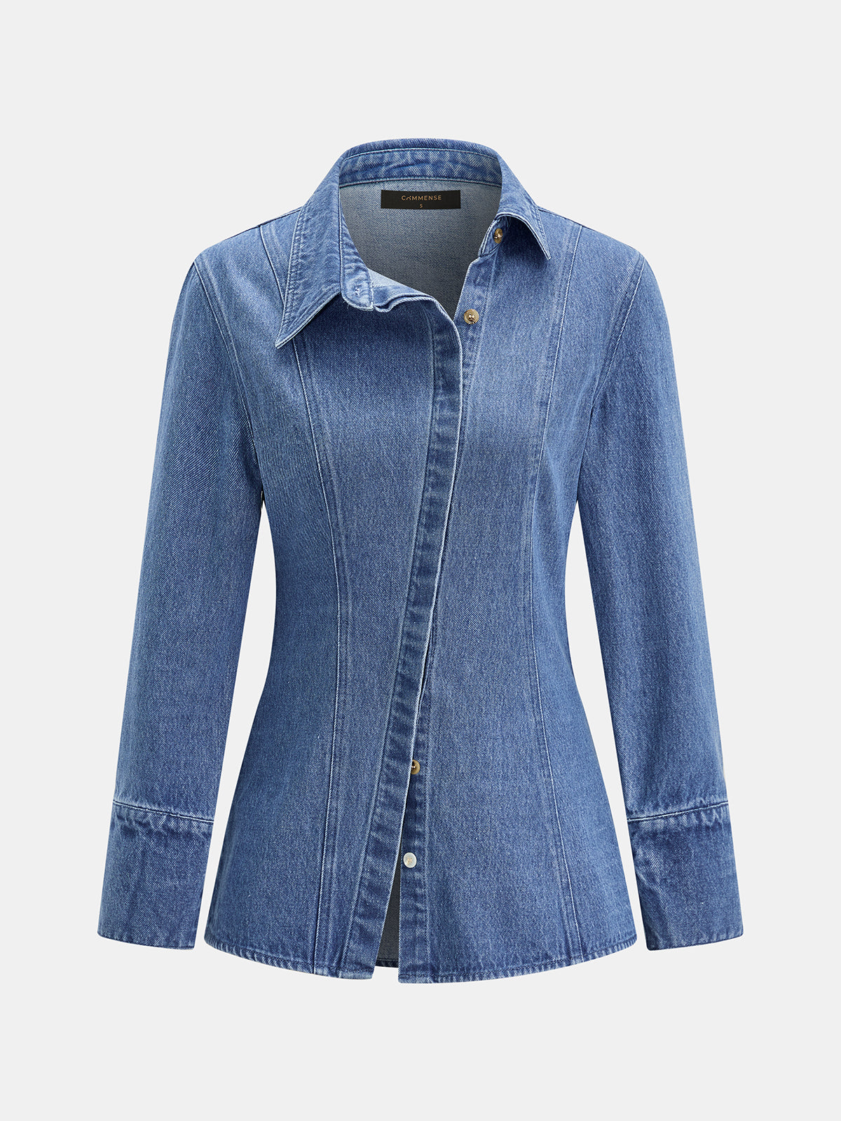Asimetrik Dar Kesim Denim Gömlek