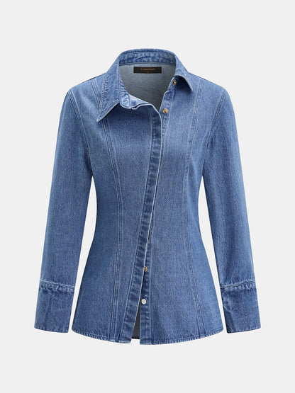 Asimetrik Dar Kesim Denim Gömlek