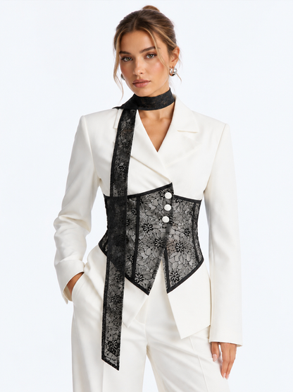 Dantel Korse Parçalı Kurdeleli Blazer Ceket