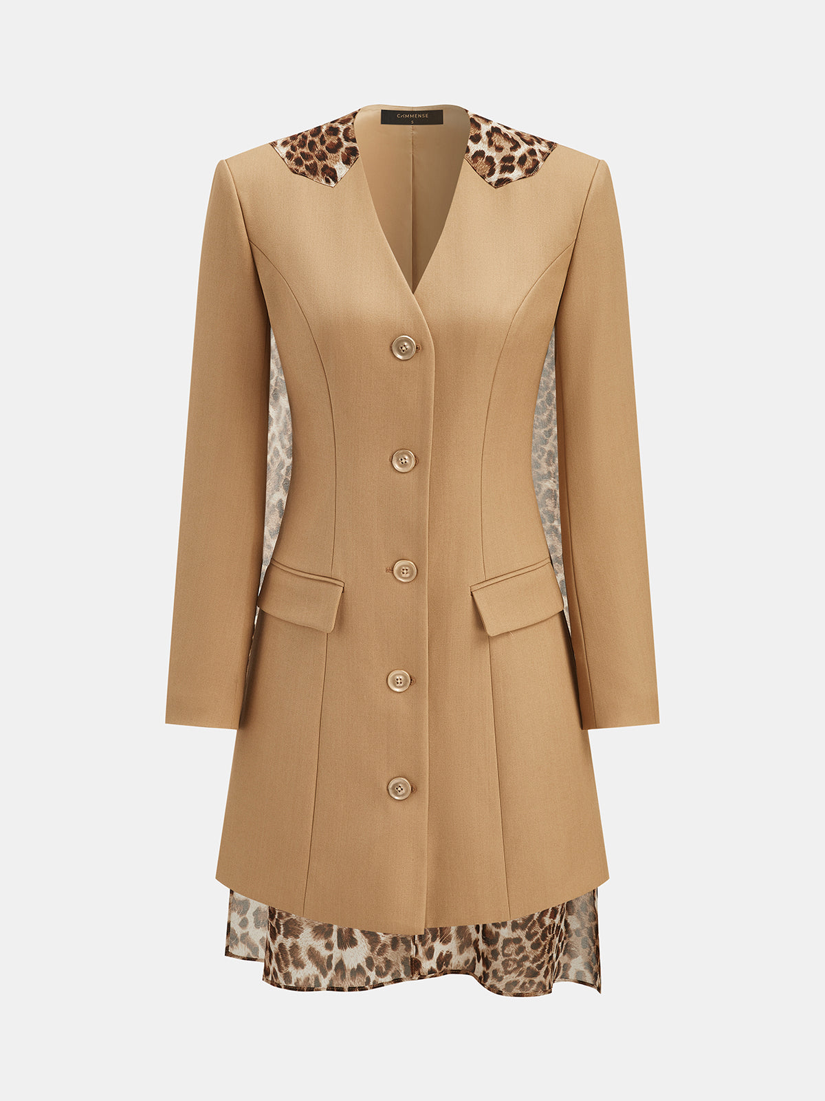 Leopar Fularlı Önden Düğmeli Blazer Mini Elbise