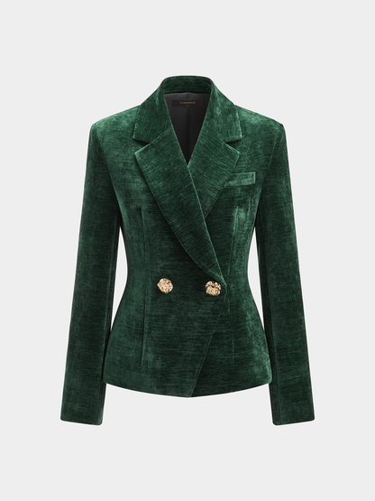 Kruvaze Kadife Blazer Ceket ve Şort Takımı