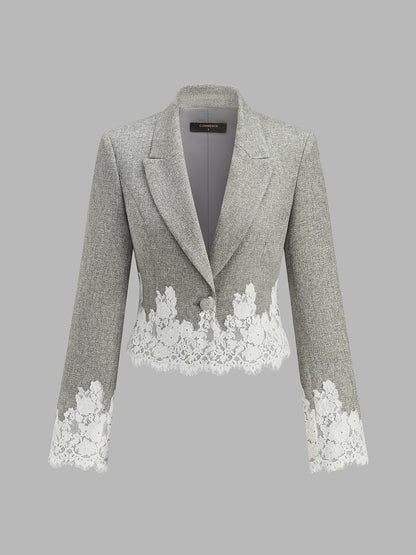 Dantel Uçlu Kısa Tüvit Blazer Ceket