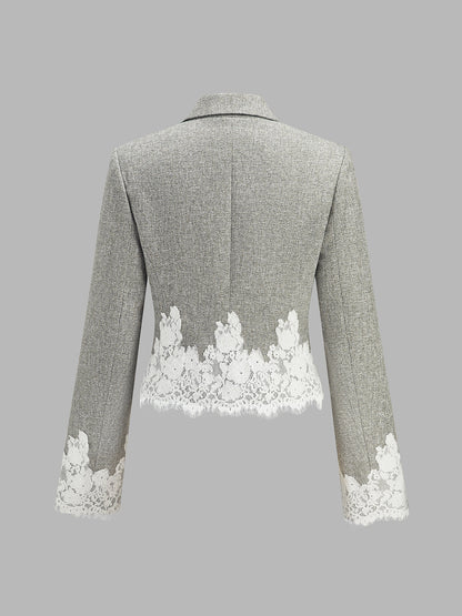 Dantel Uçlu Kısa Tüvit Blazer Ceket