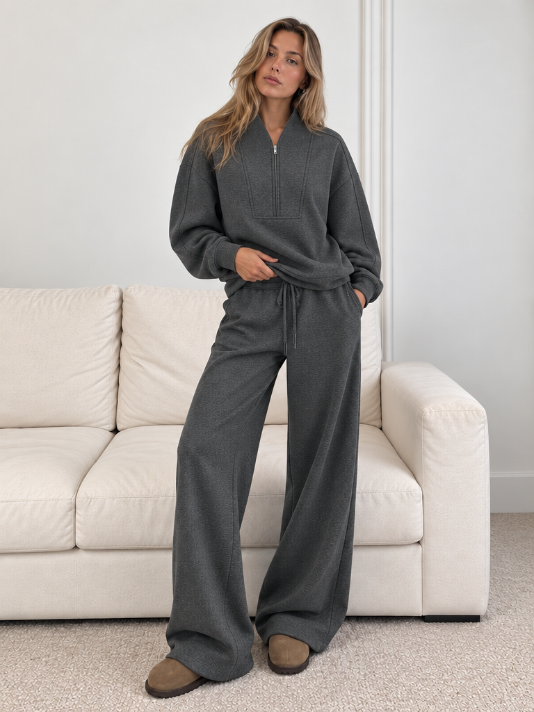 Yarım Fermuarlı Sweatshirt ve Bol Paça Pantolon Takımı