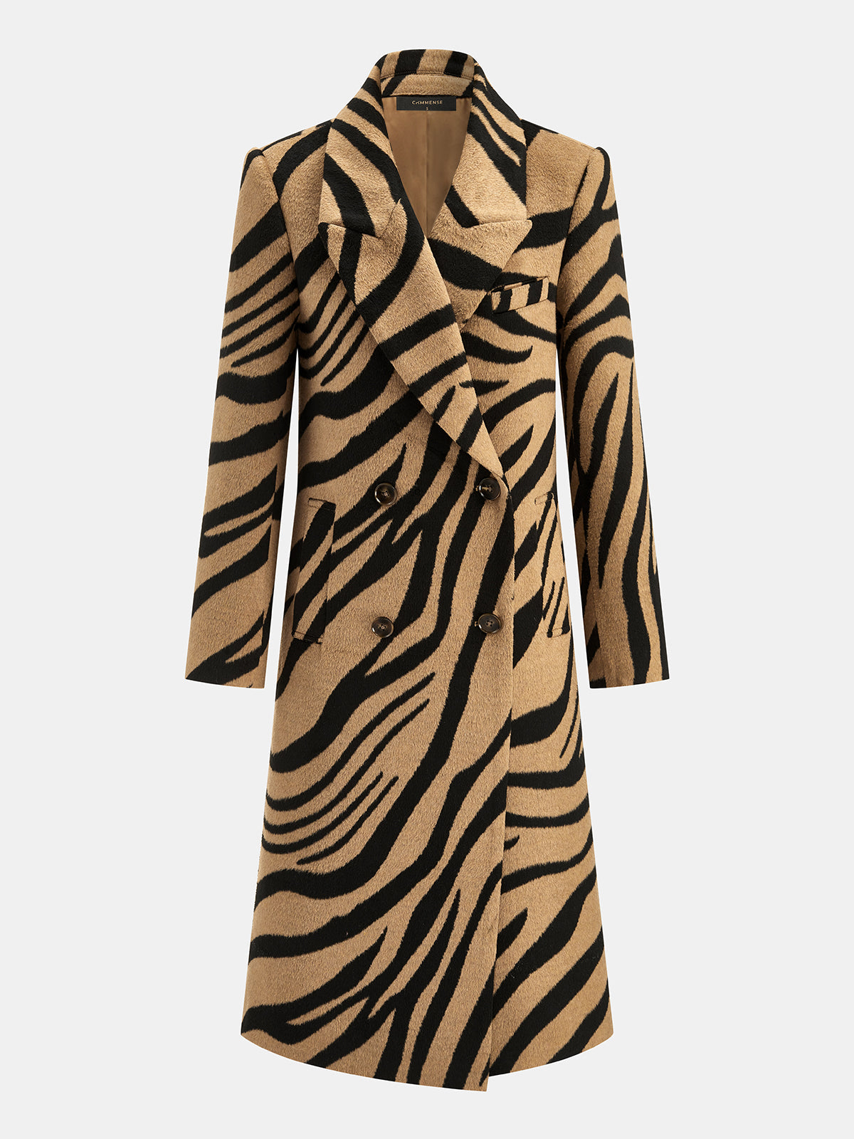Zebra Desenli Kruvaze Uzun Kaban