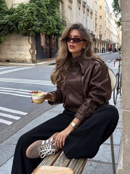 Kruvaze Suni Deri Biker Ceket