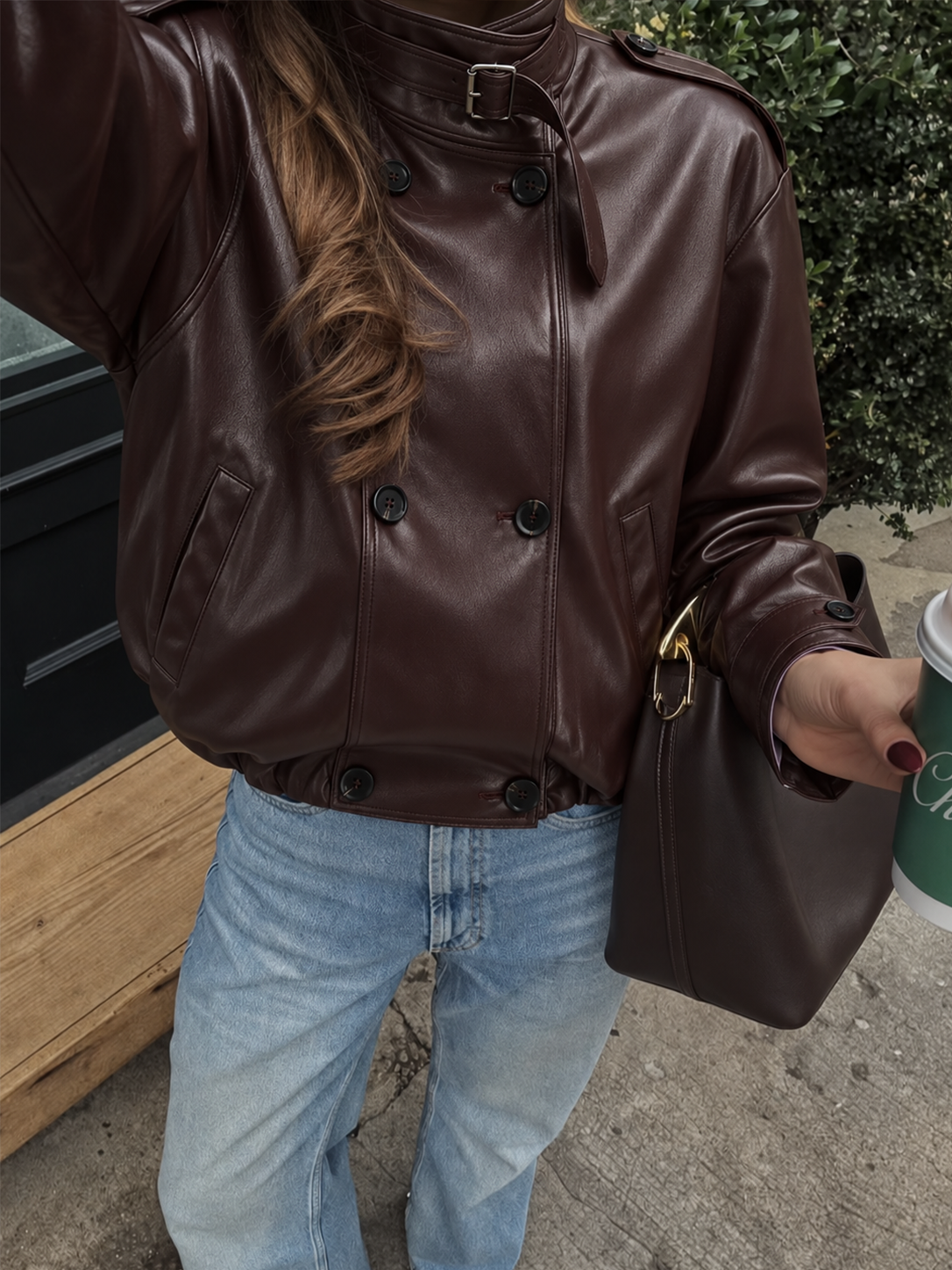 Kruvaze Suni Deri Biker Ceket