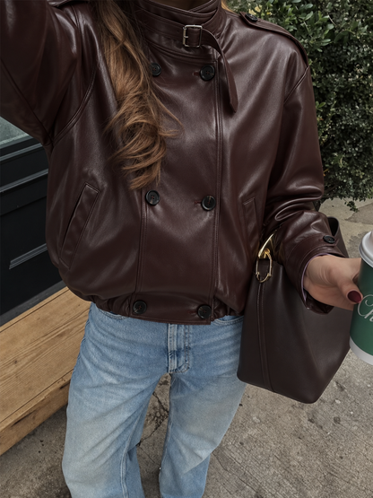 Kruvaze Suni Deri Biker Ceket