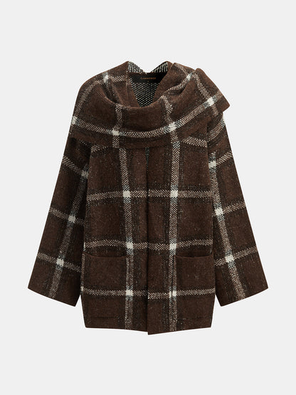 Oversize Fular Yakalı Ekose Kaban