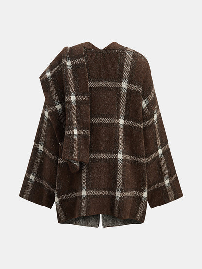 Oversize Fular Yakalı Ekose Kaban