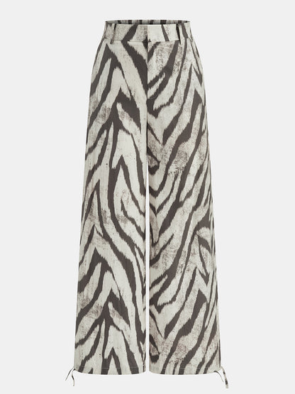 Zebra Desenli Paçası Büzgülü Pantolon