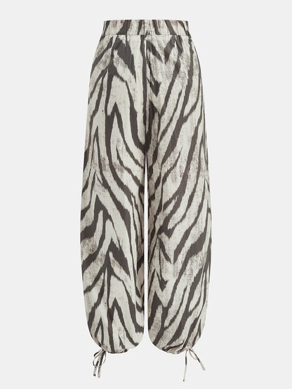Zebra Desenli Paçası Büzgülü Pantolon