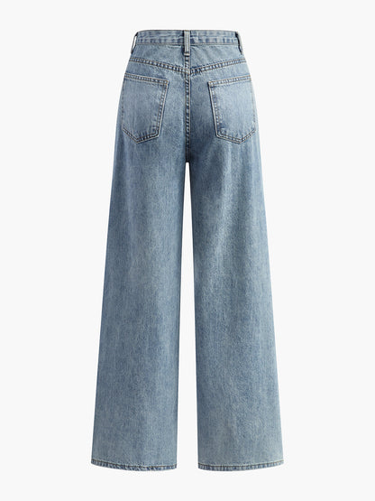 Asimetrik Kemer Bantlı Denim Pantolon