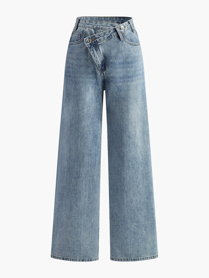 Asimetrik Kemer Bantlı Denim Pantolon