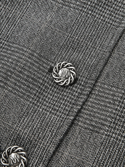 Ekose Desenli Kemerli Kısa Blazer Ceket