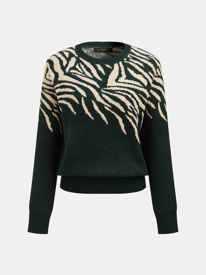 Zebra Desenli Bisiklet Yaka Triko Kazak