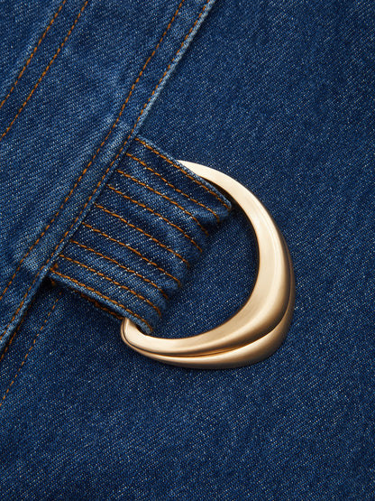 Belden Tokalı Yakalı Denim Ceket