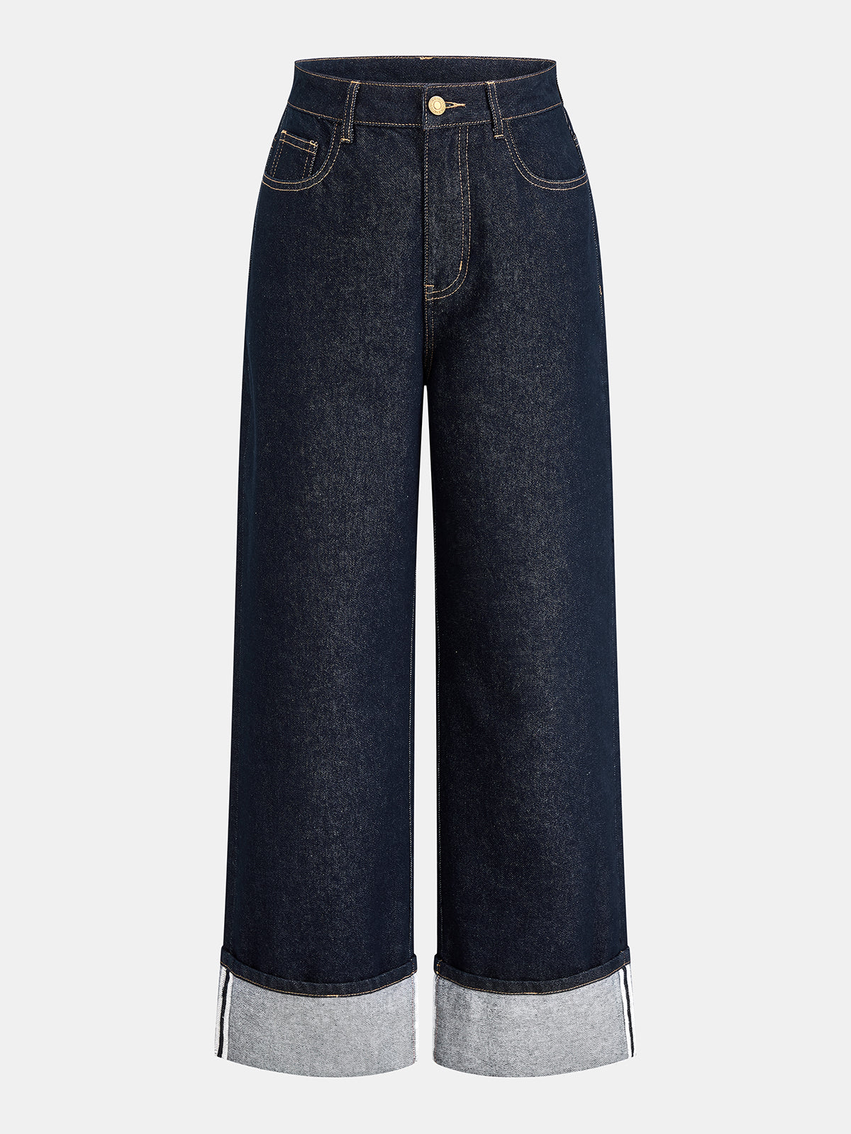 Paçası Kıvrımlı Düz Kesim Jean