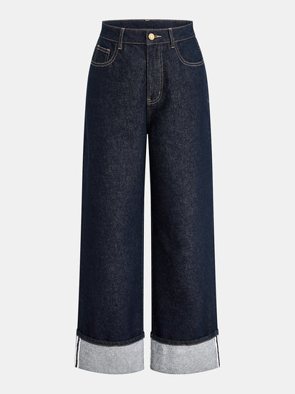 Paçası Kıvrımlı Düz Kesim Jean