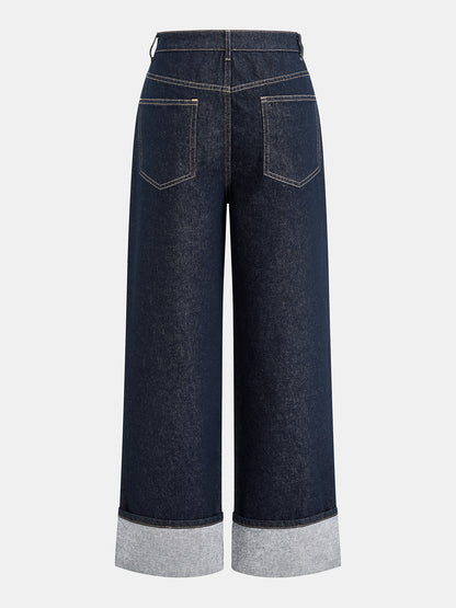Paçası Kıvrımlı Düz Kesim Jean