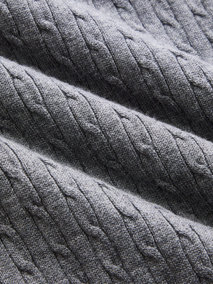 Denim Yakalı Saç Örgüsü Desenli Triko Üst