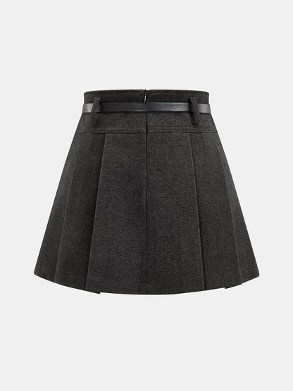 Kemerli Pileli Mini Etek