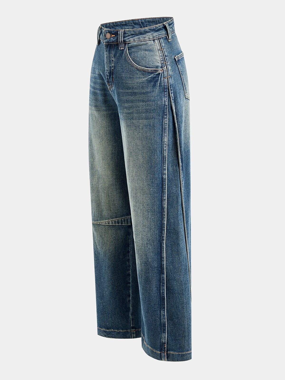 Parçalı Dikişli Bol Paça Jean