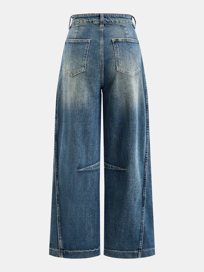 Parçalı Dikişli Bol Paça Jean
